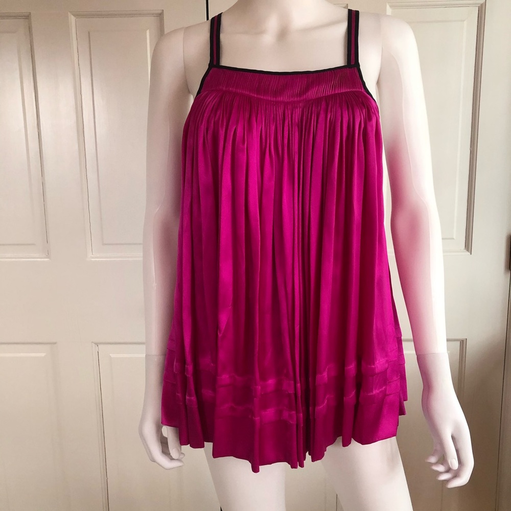 Fun pleated satin top in bright deep pink